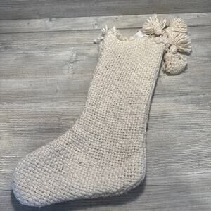 Shabby Chic Chunky Knit Cream Beige Christmas Stocking With Tassels Set Of 2 NWT